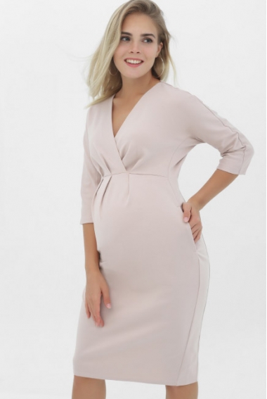 Платье-футляр беременных со сборкой, кремовое