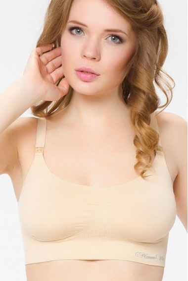 Бюстгальтер-топ для кормления и беременных бесшовный (хлопок), бежевый
