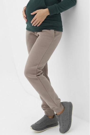 Брюки для беременных и родивших спортивные из футера (c начесом), капучино