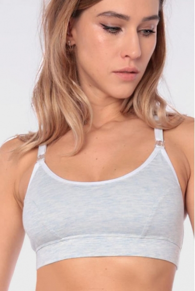 Бюстгальтер-топ для кормления и беременных мягкий (хлопковый), голубой меланж