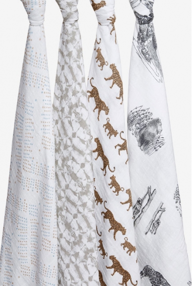 Муслиновые пеленки для новорожденных Aden&Anais, большие, набор 4, Hear me roar