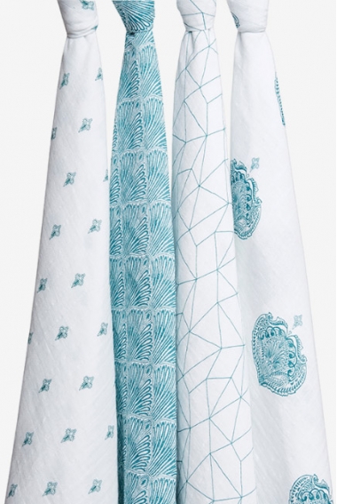 Муслиновые пеленки для новорожденных Aden&Anais, большие, набор 4, Paisley teal