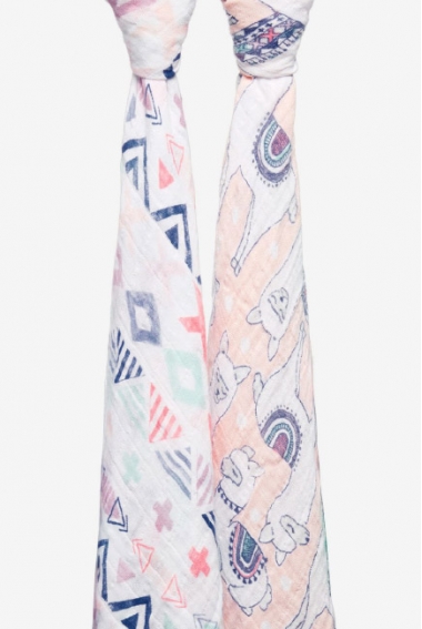 Пеленки муслиновые для новорожденных Aden&Anais большие, набор 2, Pretty llama trail blooms