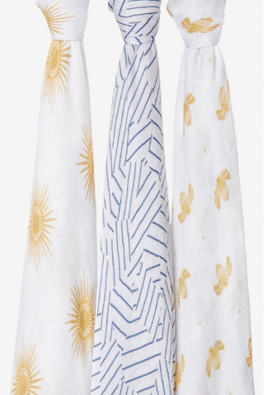 Пеленки бамбуковые для новорожденных Aden&Anais большие, набор 3, Golden sun