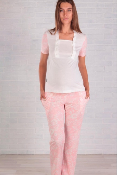 Пижама для беременных и кормящих с пуговицами, розовая