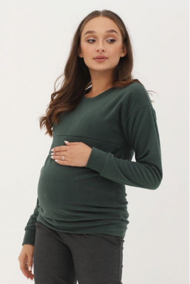 Джемпер для беременных и кормящих флисовый, изумрудный