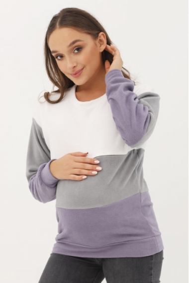 Толстовка для кормящих и беременных трехцветная, цвет белый-серый-лаванда
