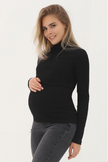 Водолазка для беременных и кормящих Гольф, черная