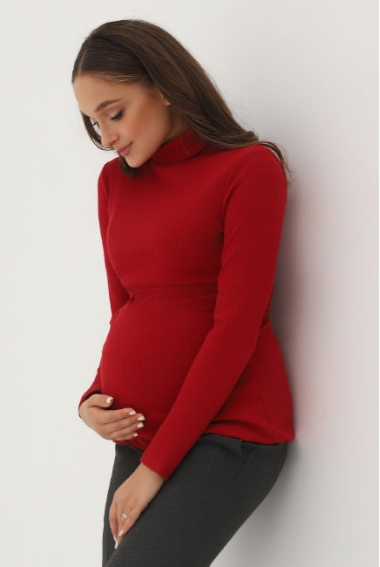Водолазка для беременных и кормящих, вишневая