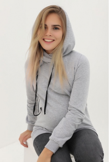 Толстовка для беременных и кормящих с капюшоном из футера, серый меланж