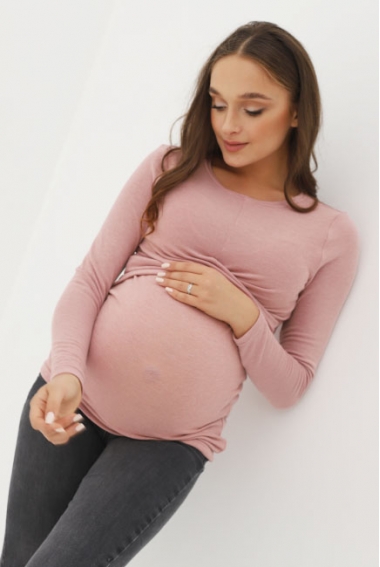 Лонгслив для беременных и кормящих со складкой, пыльная роза