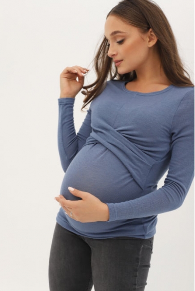 Лонгслив для беременных и кормящих со складкой, индиго