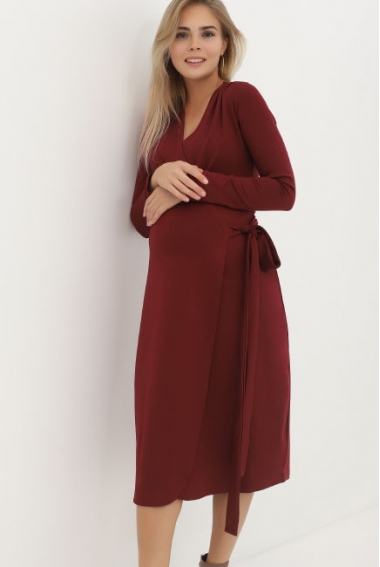 Платье для кормящих мам и беременных на запах, бордовое
