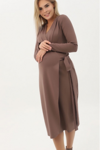 Платье для кормящих мам и беременных на запах, темный капучино