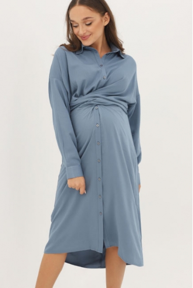 Платье рубашка для беременных и кормящих c завязками, деним