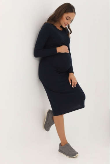 Платье для кормящих и беременных со складкой, темно-синее
