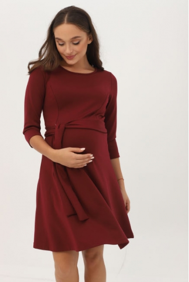 Платье для кормящих и беременных со складками, темно-бордовое