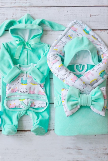 Комплект на выписку демисезонный, Bunny mint (6 предметов)