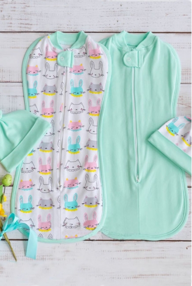 Комплект пеленок-коконов для новорожденных, Mint Bunny