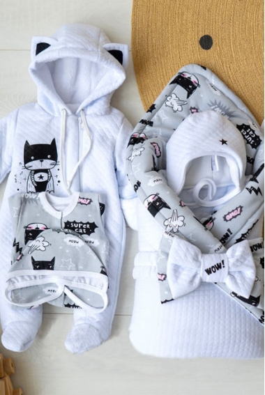 Комплект на выписку холодная зима, Supercat (6 предметов)