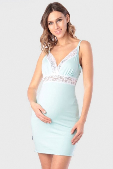 Ночная сорочка для беременных и кормящих с кружевом, ментоловая