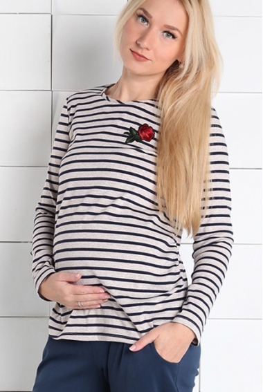 Топ для беременных в полосу, бежевый/синий