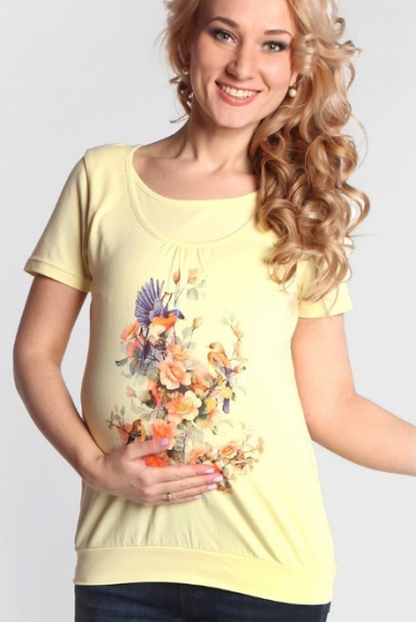 Футболка для кормящих и беременных "птицы", светло-желтый