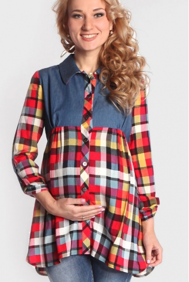 Блуза-рубашка для беременных в цветную клетку