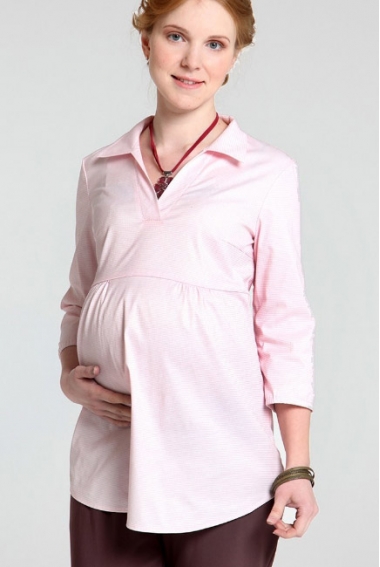 Блуза-рубашка для беременных в полоску, розовая