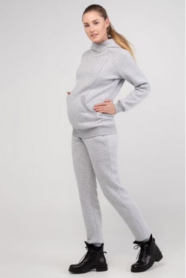 Костюм для беременных и кормящих с капюшоном (из футера с тонким начесом), серый меланж
