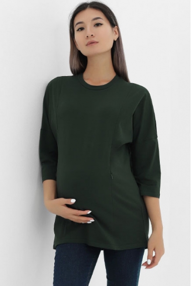 Лонгслив для кормящих и беременных с вертикальными молниями, цвет темно-зеленый