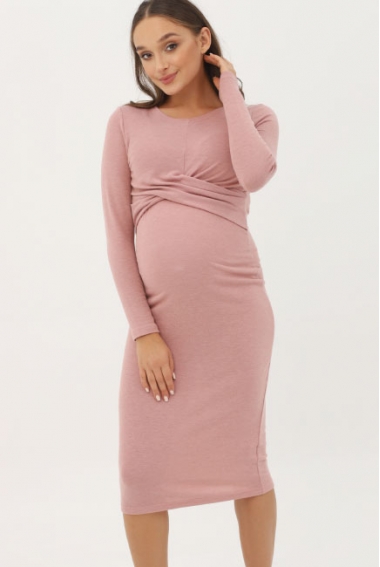 Платье для кормящих и беременных со складкой, пыльная роза