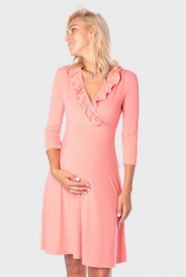 Платье для кормящих и беременных с рюшами, коралл