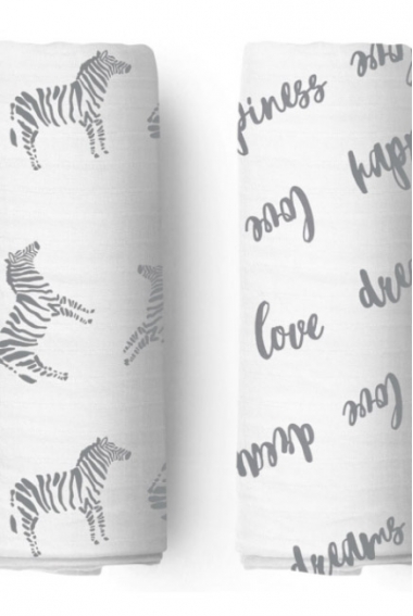 Муслиновые пеленки для новорожденных Adam Stork большие, набор 2, Zebra/Happiness