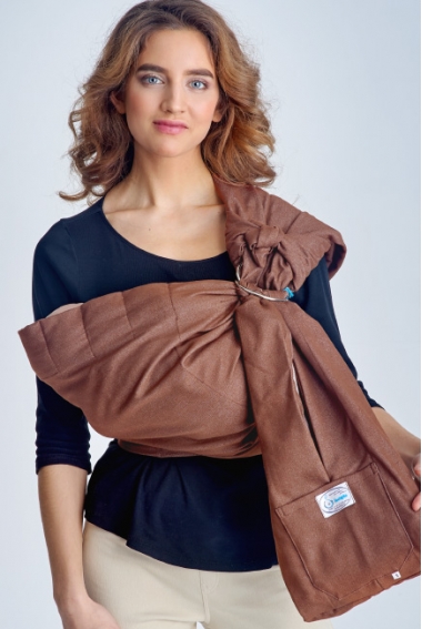 Переноска для детей - Слинг с кольцами Баюшка двуслойный, Джинс красно-коричневый