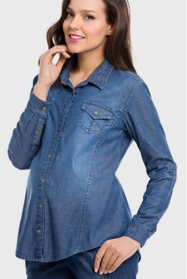 Блуза-рубашка для беременных и кормящих деним, цвет синий Блуза-рубашка для беременных и кормящих деним, цвет синий
