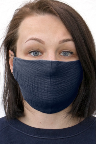 Маска медицинская многоразовая муслиновая (марлевая) для взрослого, темно-синий