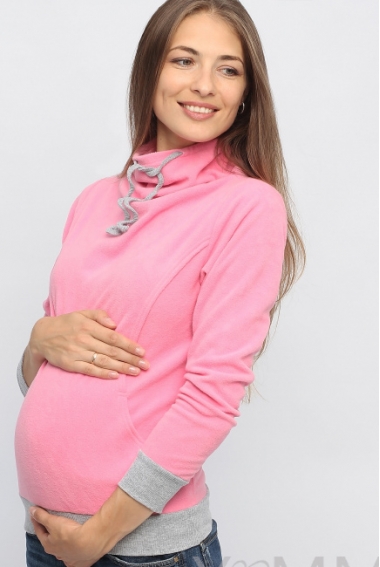 Толстовка для кормящих и беременных флисовая с завязками, цвет розовый
