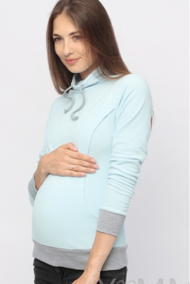 Толстовка для кормящих и беременных флисовая с завязками, цвет светло-голубая