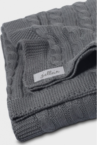 Вязаный плед для новорожденных Jollein (косичка), "антрацит", средний