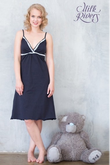 Ночная сорочка для беременных и кормящих "Селена" Milk Rivers, темно-синяя