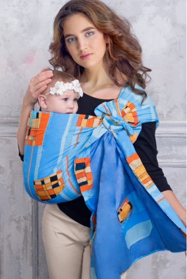 Слинг с кольцами Баюшка двуслойный, Голубая абстракция
