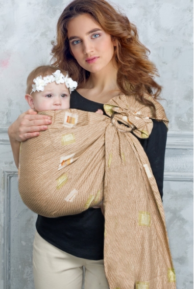 Слинг с кольцами Баюшка двуслойный, Бежевый с квадратиками