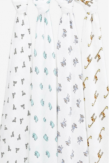 Муслиновые пеленки для новорожденных Aden&Anais, большие, набор 4, Jungle Jam