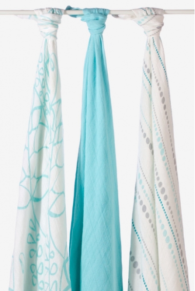 Бамбуковые пеленки для новорожденных Aden&Anais большие, набор 3, Azure