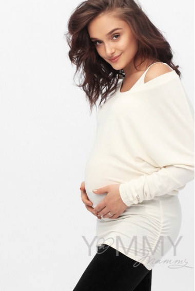 Блуза летучая мышь с топом для кормящих и беременных, цвет экрю