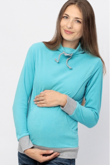 Толстовка для кормящих и беременных флисовая с завязками, цвет бирюзовая