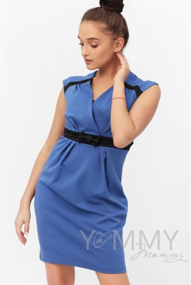 Платье с атласным бантиком для кормящих и беременных, ультрамарин
