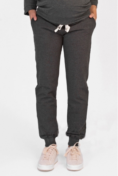 Брюки для беременных и родивших универсальные, спортивные из футера темно-серый меланж