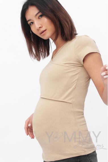 Футболка для беременных и кормящих, цвет бежевый